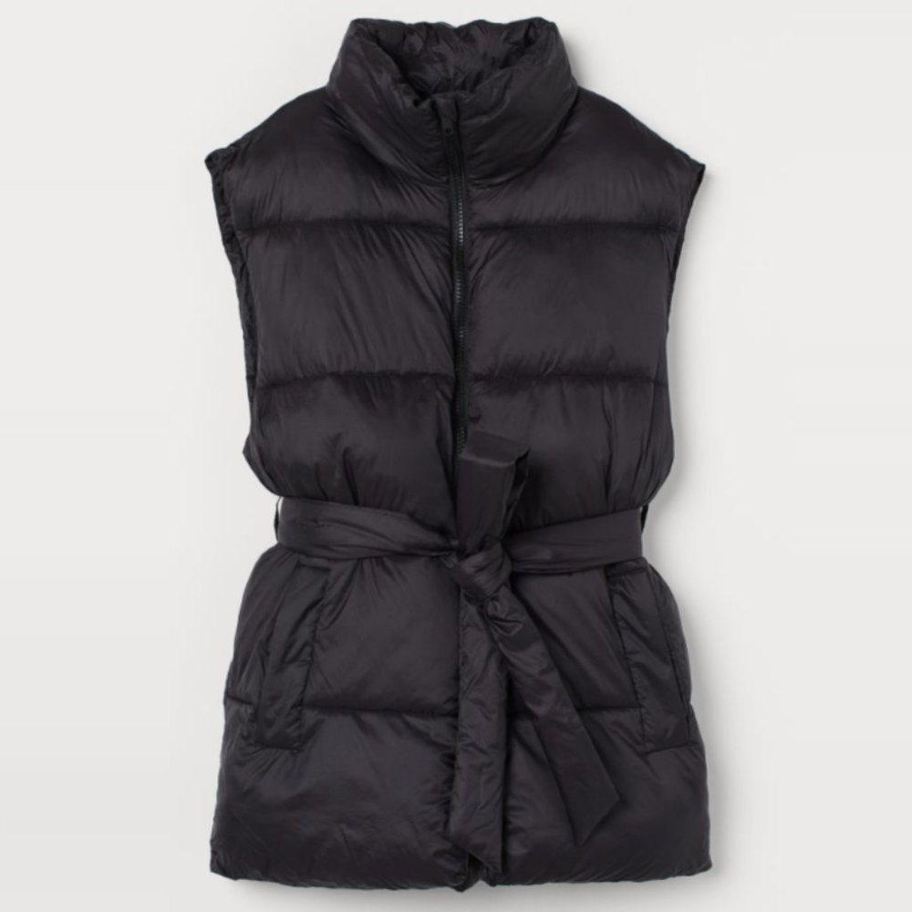 H&M black tie waist puffer vest L